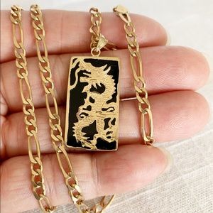 Vintage 14k gold heavy solid onyx inlay dragon